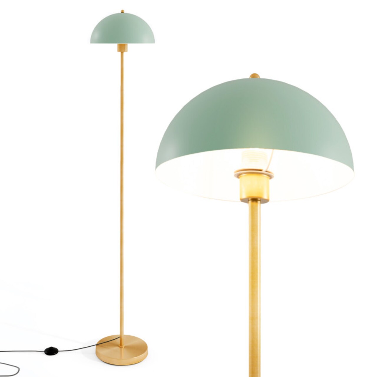Gold & Green Floor Lamp with E26 Socket, Shatterproof Shade, Anti-Tip Base, Foot Switch